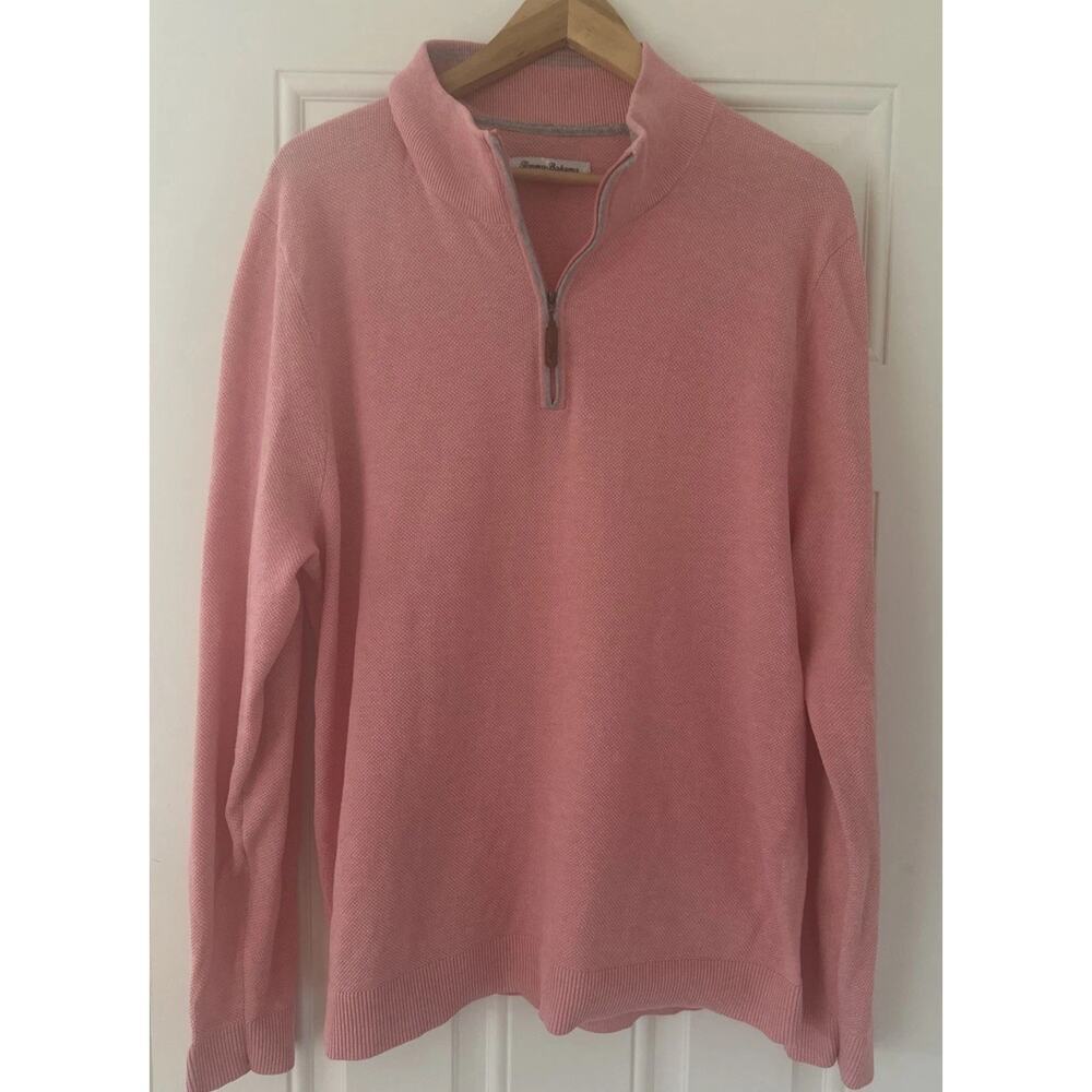 TOMMY BAHAMA Mens‎ Island Cotton Coolmax 1/4 Zip Pullover Large Pink Lightweight